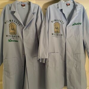 Laverne and Shirley costume idea! Milwaukee Shotz Beer lab coats.